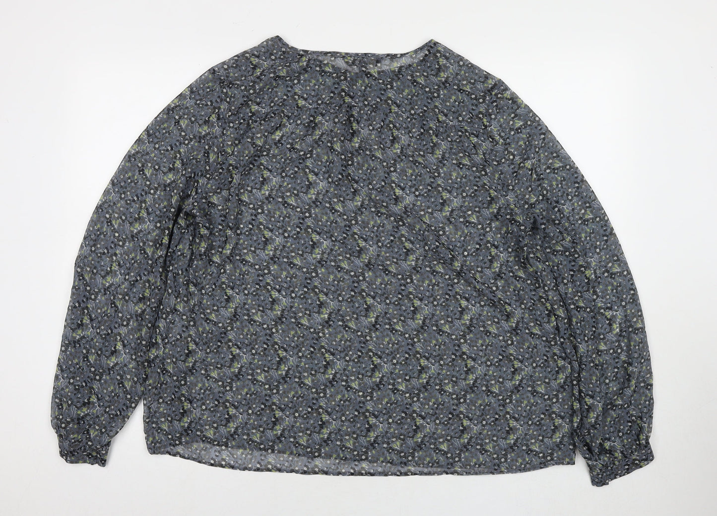 NEXT Womens Grey Floral Polyester Basic Blouse Size 18 Round Neck