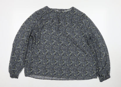 Next Womens Grey Floral Polyester Basic Blouse Size 18 Round Neck
