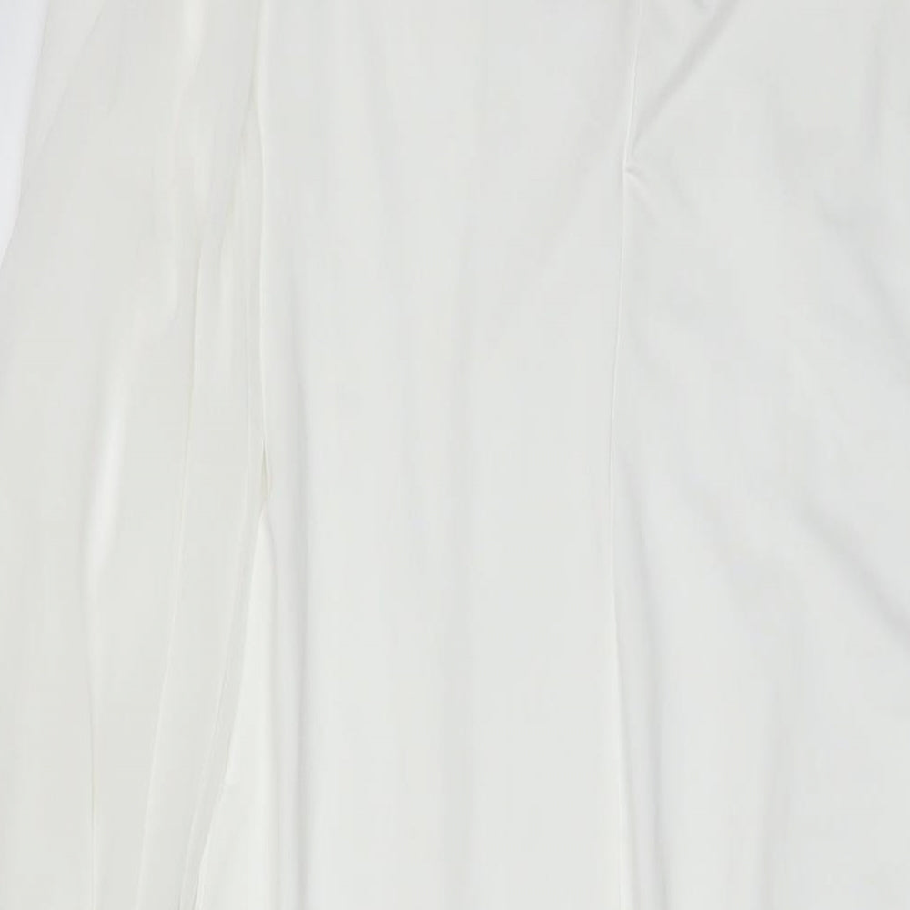KON KON Womens White Polyester A-Line Size M Round Neck Button