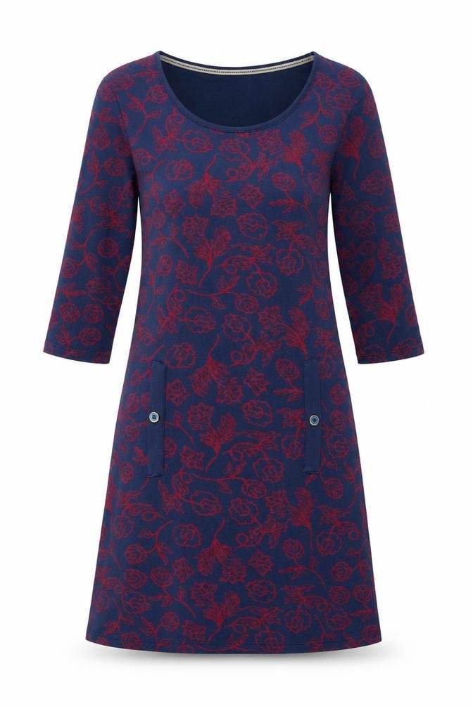 Wolf&York Womens Blue Floral Cotton A-Line Size M Round Neck Pullover