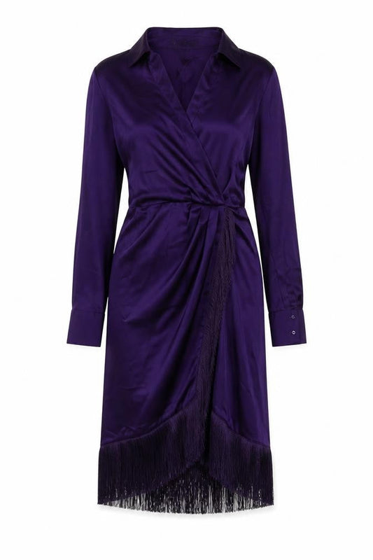 Zara Womens Purple Polyester A-Line Size XS V-Neck Zip - Tasseled