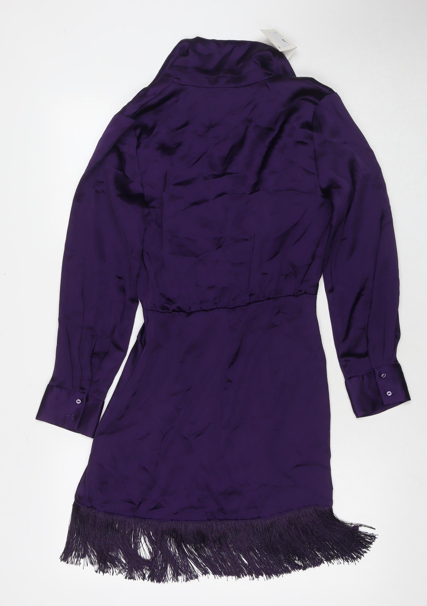 Zara Womens Purple Polyester A-Line Size XS V-Neck Zip - Tasseled