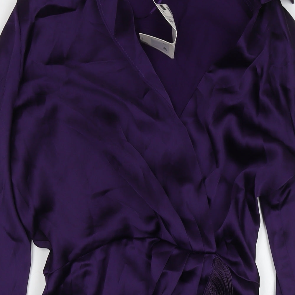 Zara Womens Purple Polyester A-Line Size XS V-Neck Zip - Tasseled