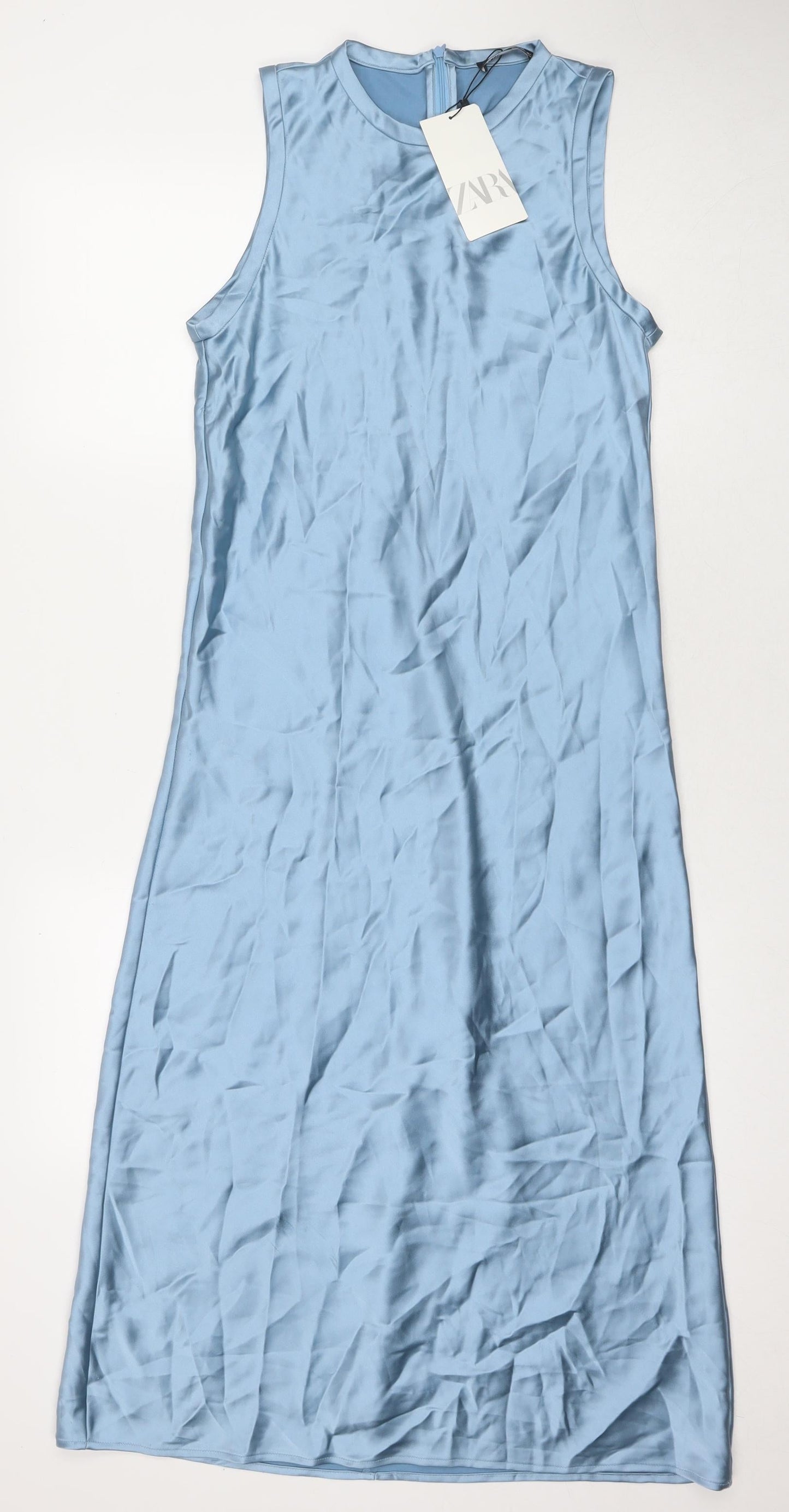 Zara Womens Blue Polyester Maxi Size XS Round Neck Zip
