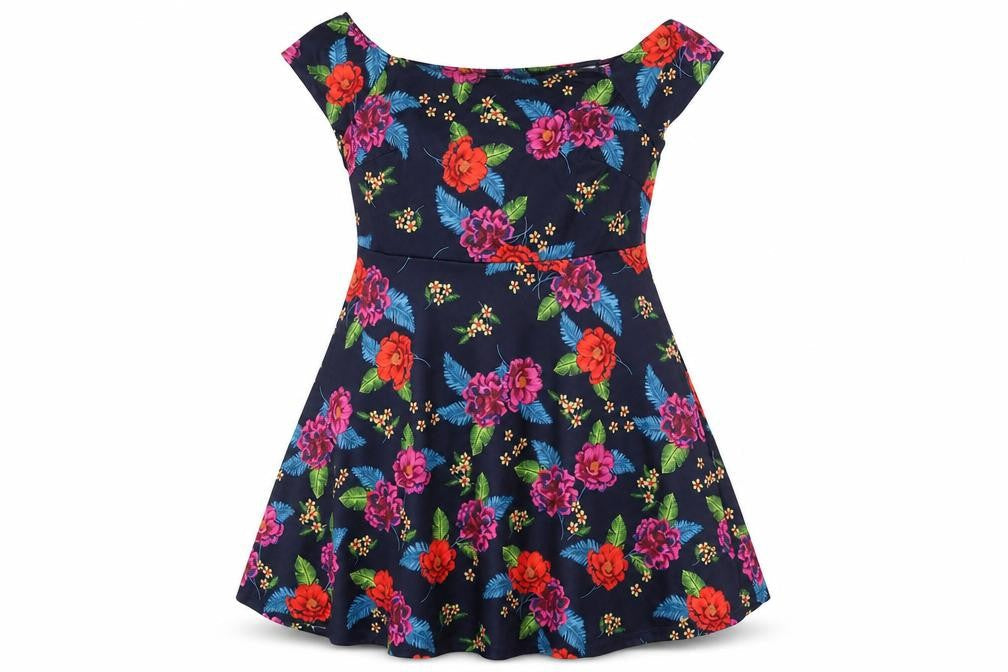 New Look Womens Multicoloured Floral Polyester Fit & Flare Size 18 Off the Shoulder Pullover