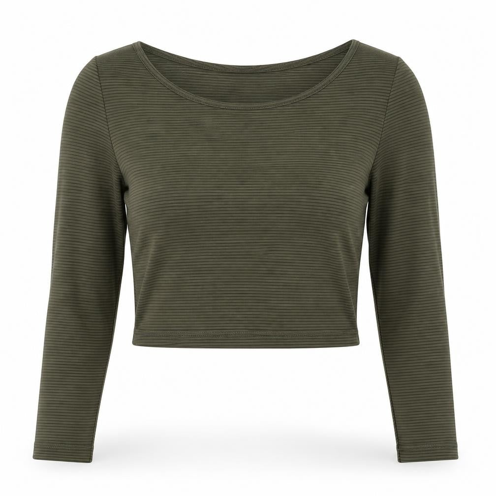 Divided by H&M Womens Green Polyester Cropped T-Shirt Size S Round Neck - Ribbed
