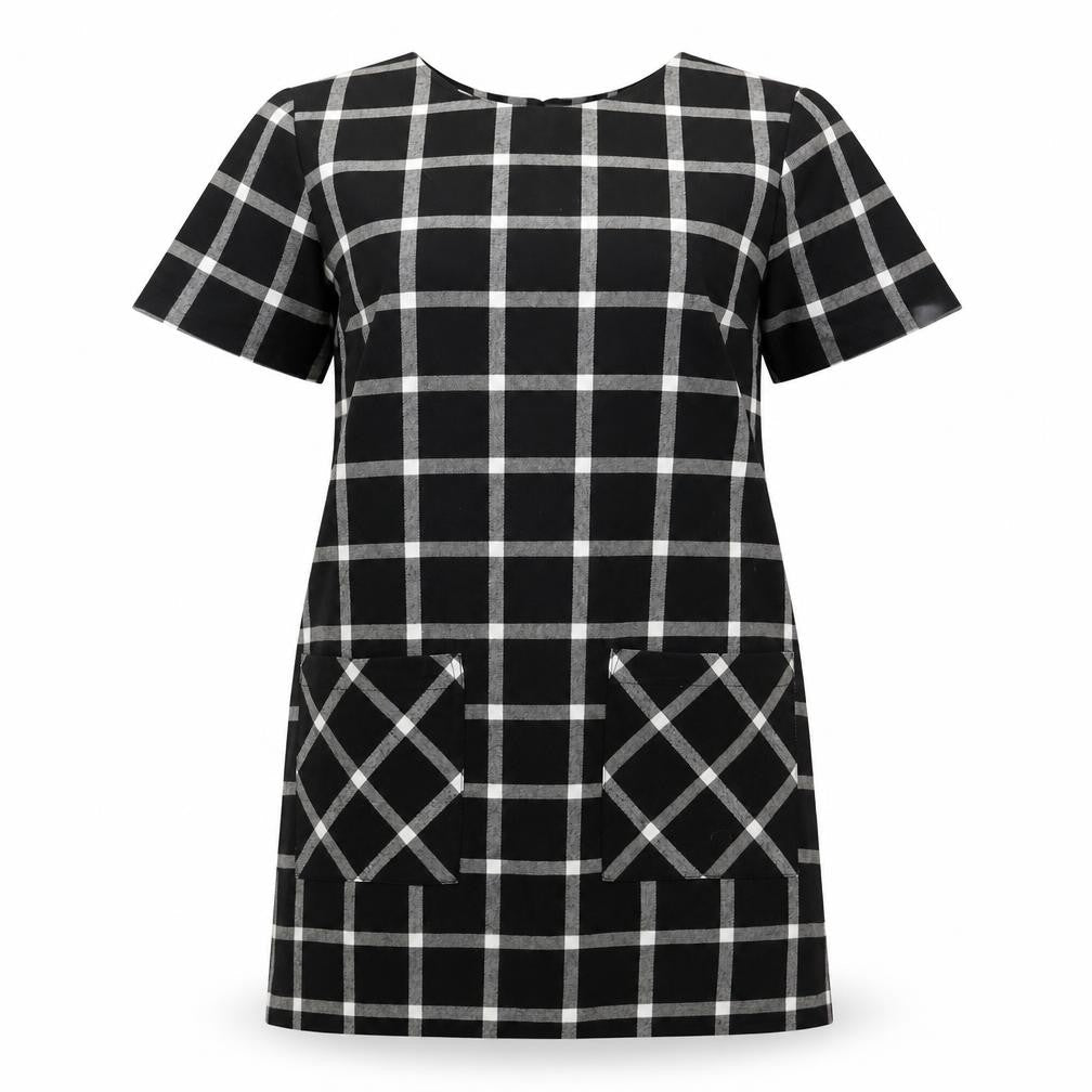 FOREVER 21 Womens Black Check Polyester A-Line Size M Round Neck Pullover