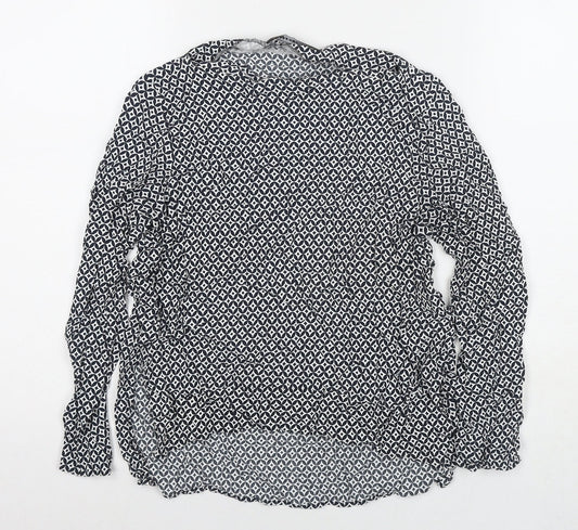 Zara Womens Black Geometric Viscose Basic Blouse Size L Boat Neck