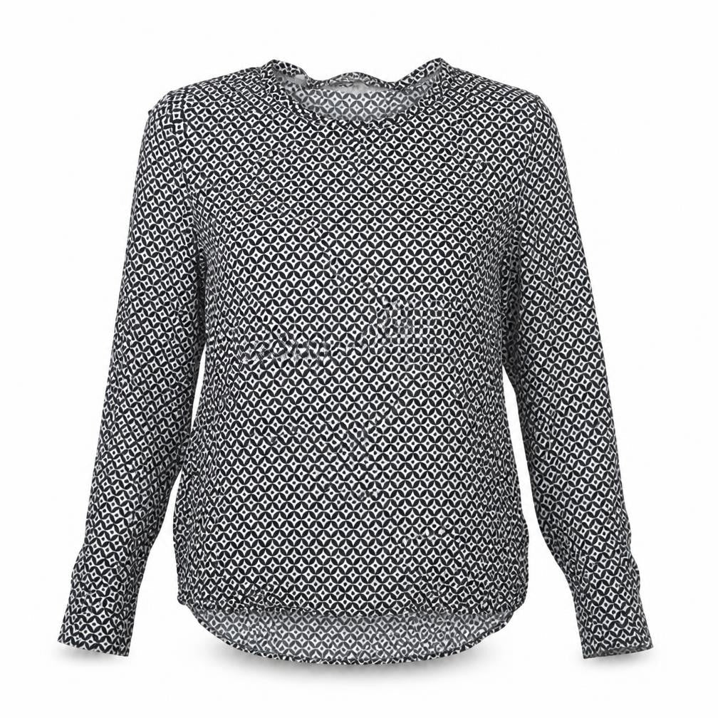Zara Womens Black Geometric Viscose Basic Blouse Size L Boat Neck