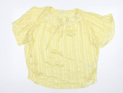 Next Womens Yellow Polyester Basic T-Shirt Size 10 V-Neck