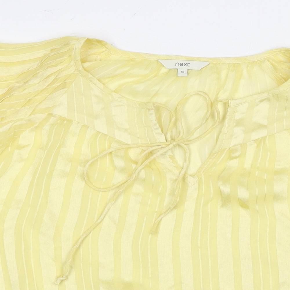 NEXT Womens Yellow Polyester Basic T-Shirt Size 10 V-Neck