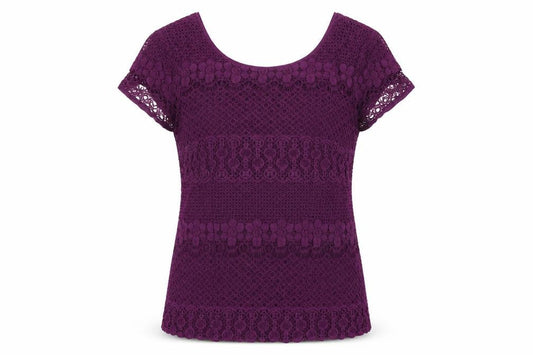 Kaliko Womens Purple Floral Cotton Basic T-Shirt Size 10 Round Neck