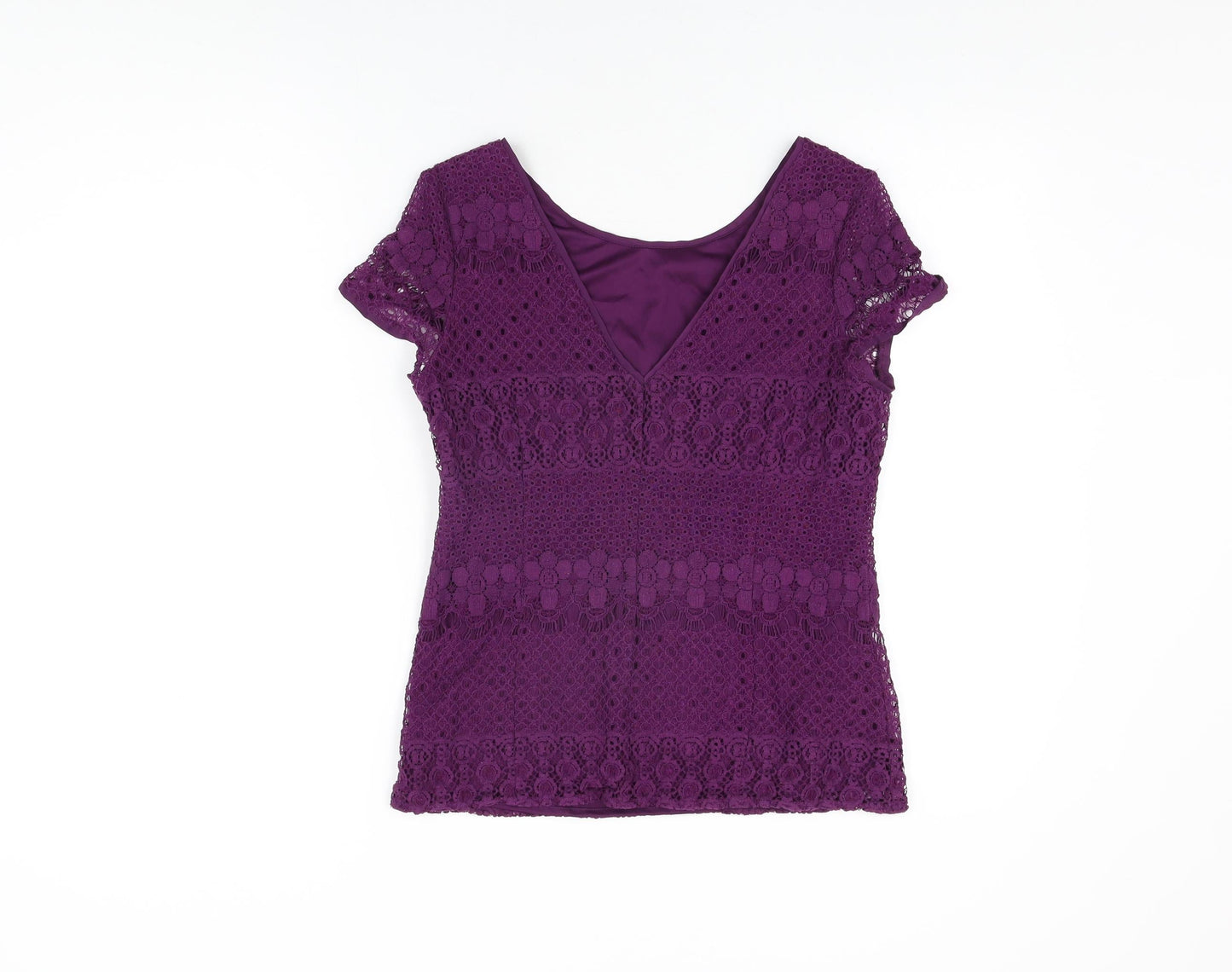 Kaliko Womens Purple Floral Cotton Basic T-Shirt Size 10 Round Neck