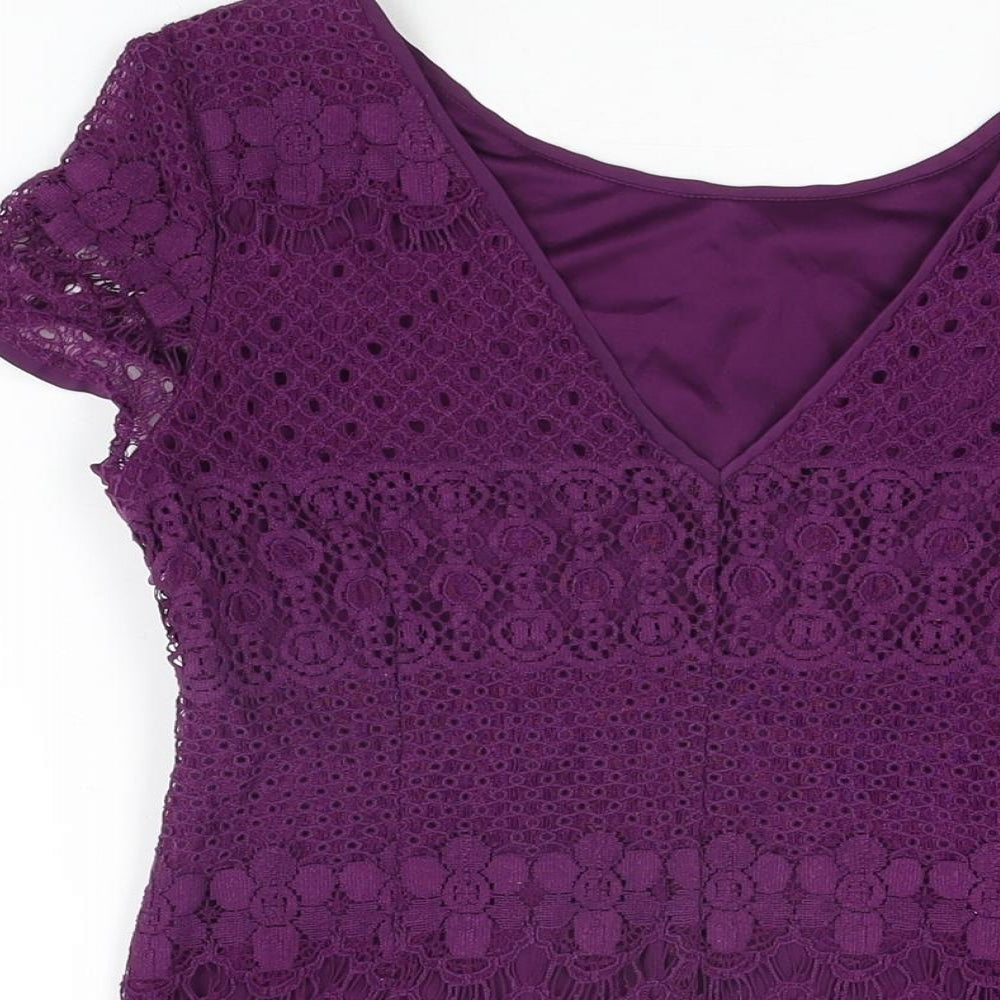 Kaliko Womens Purple Floral Cotton Basic T-Shirt Size 10 Round Neck