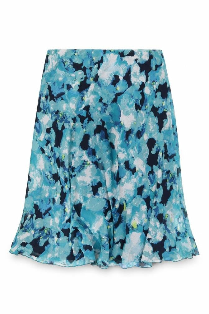 Isle Womens Blue Floral Polyester Swing Skirt Size 22