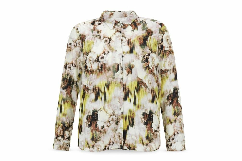 Marks & Spencer Womens Beige Geometric Polyester Basic Button-Up Size 12 Collared