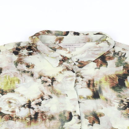 Marks & Spencer Womens Beige Geometric Polyester Basic Button-Up Size 12 Collared