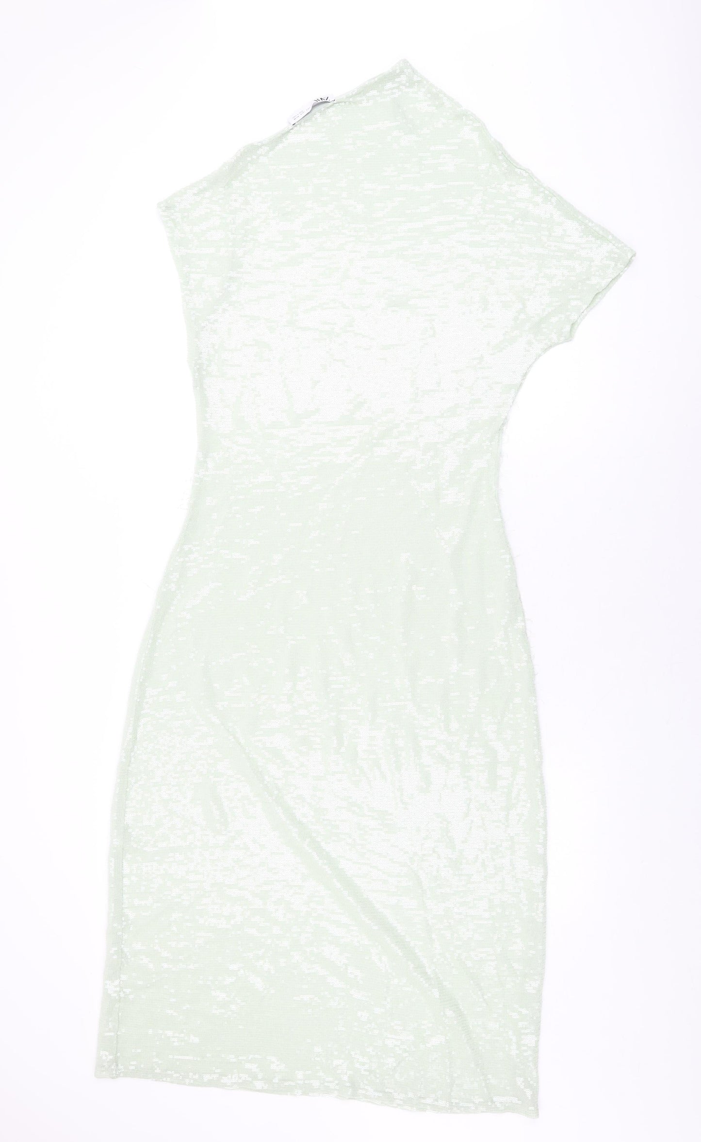 Zara Womens Green Polyester Shift Size S One Shoulder Pullover - Sequins