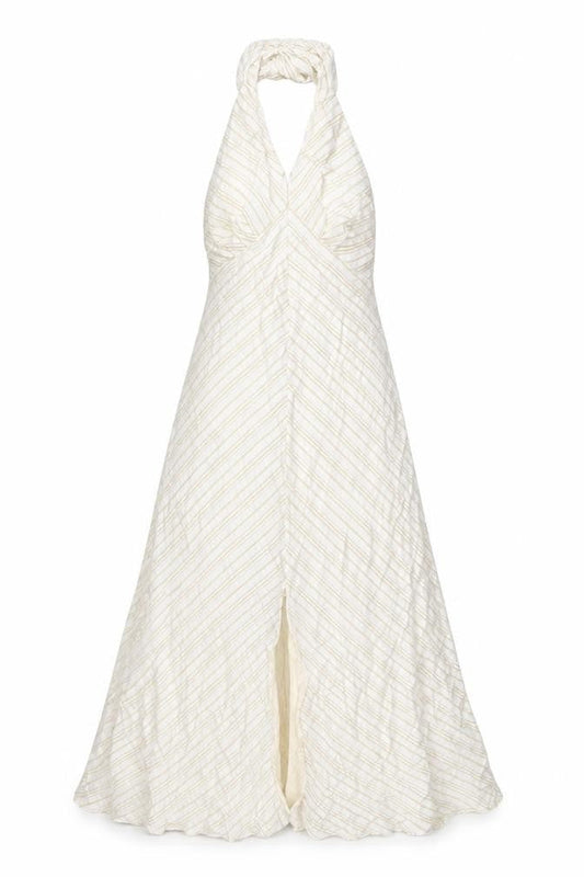 Topshop Womens Beige Striped Viscose A-Line Size 10 Halter Zip