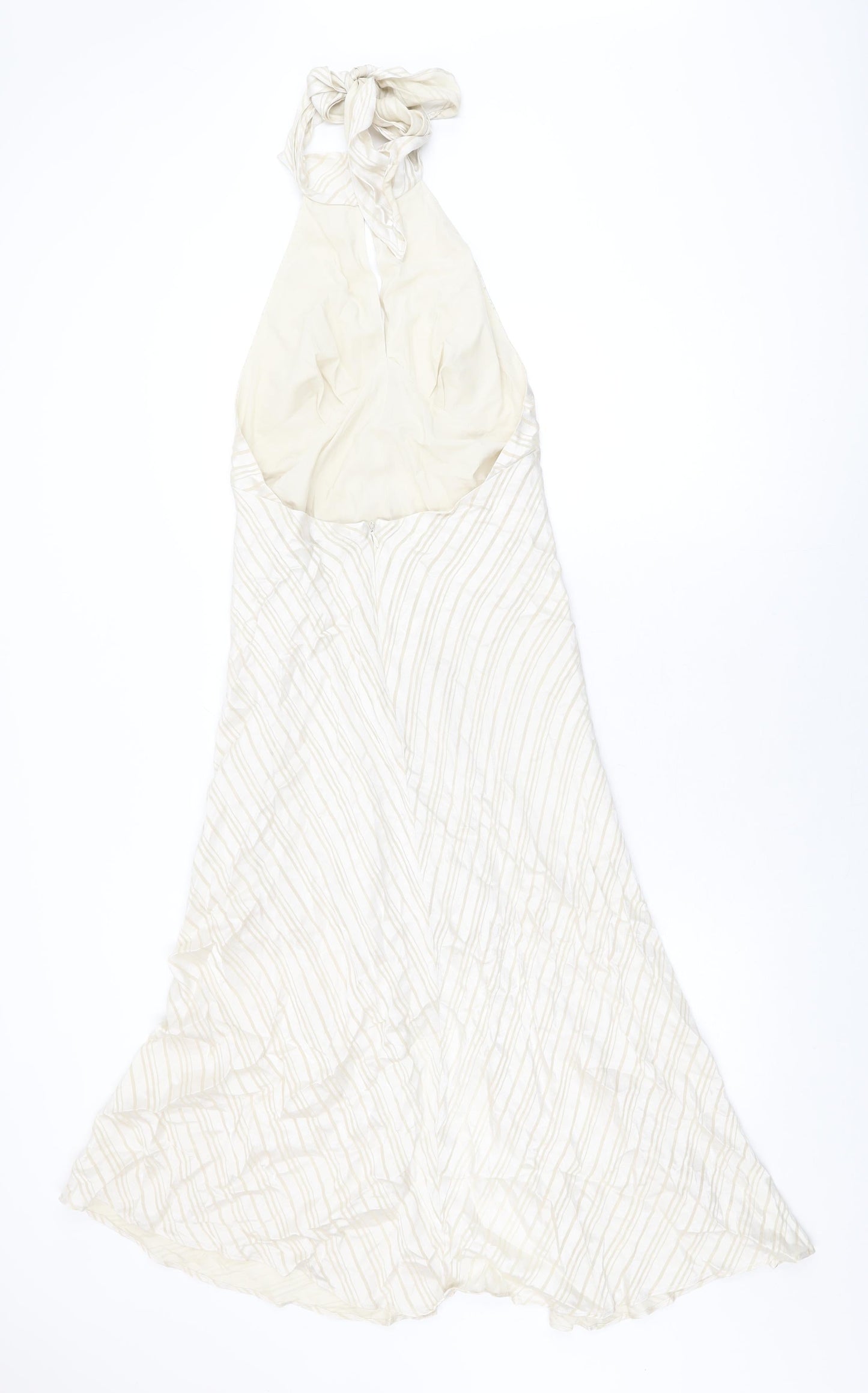Topshop Womens Beige Striped Viscose A-Line Size 10 Halter Zip
