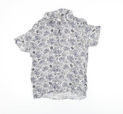 Debenhams Womens White Floral Viscose Basic Button-Up Size S Collared