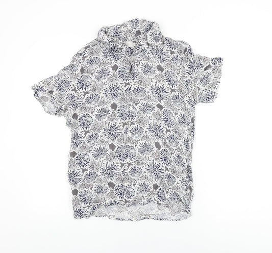 Debenhams Womens White Floral Viscose Basic Button-Up Size S Collared