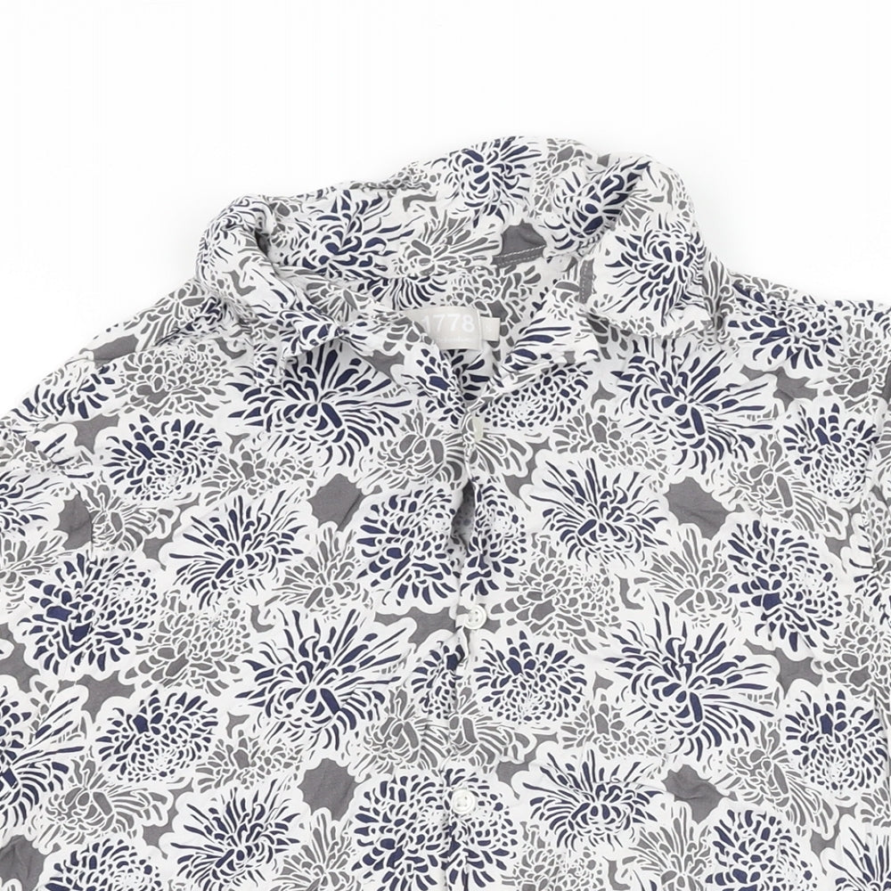 Debenhams Womens White Floral Viscose Basic Button-Up Size S Collared