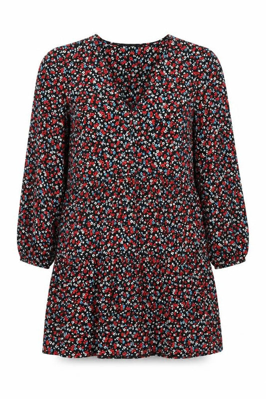 New Look Womens Black Floral Polyester Shift Size 10 V-Neck Pullover