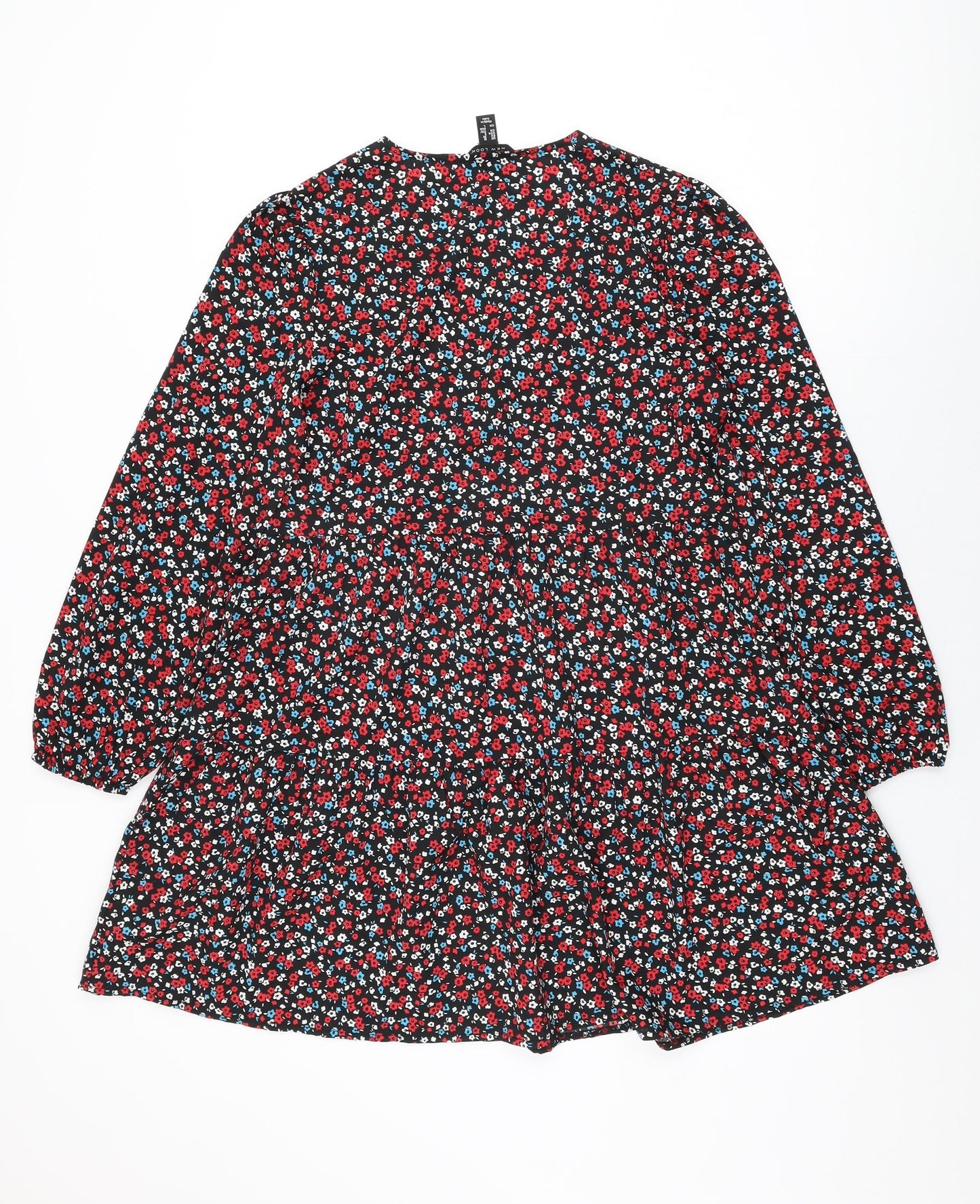 New Look Womens Black Floral Polyester Shift Size 10 V-Neck Pullover