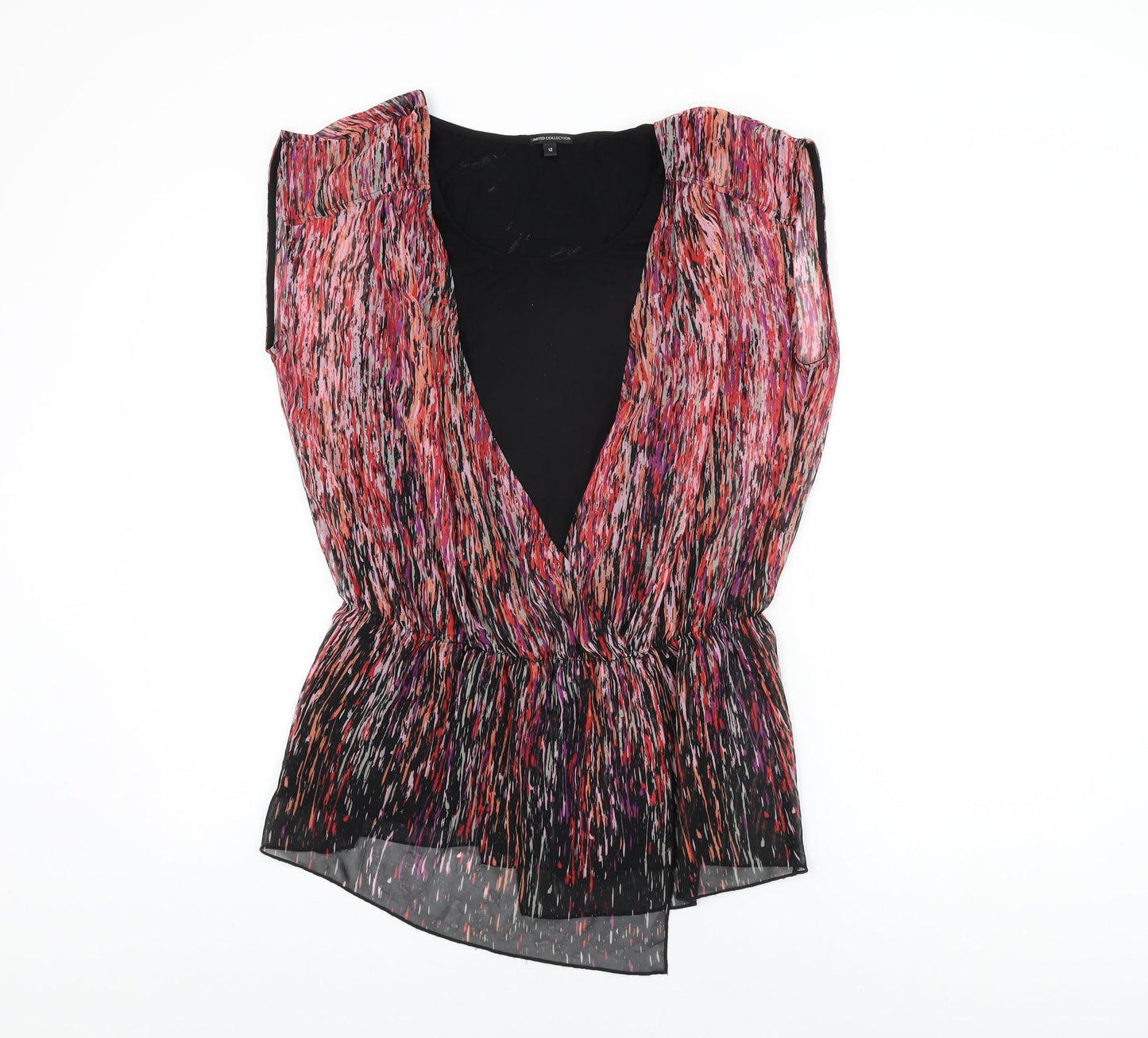 Marks and Spencer Womens Black Geometric Polyester Basic Blouse Size 12 Round Neck