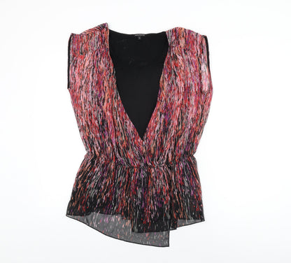 Marks & Spencer Womens Black Geometric Polyester Basic Blouse Size 12 Round Neck