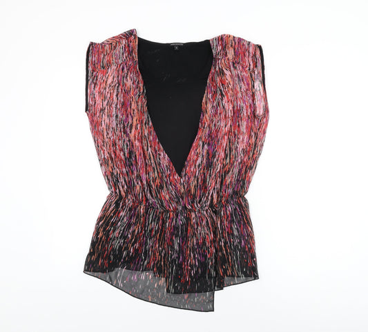Marks and Spencer Womens Black Geometric Polyester Basic Blouse Size 12 Round Neck