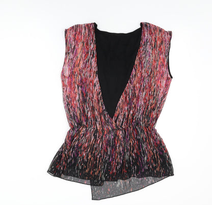 Marks & Spencer Womens Black Geometric Polyester Basic Blouse Size 12 Round Neck