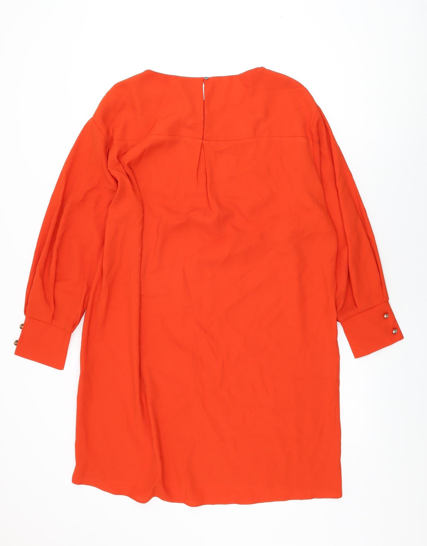 River Island Womens Red Polyester Shift Size 14 Round Neck Button