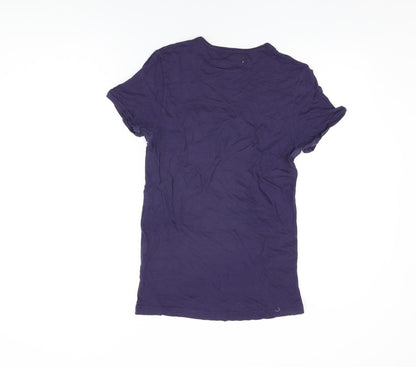 Zara Womens Blue Cotton Basic T-Shirt Size S Round Neck