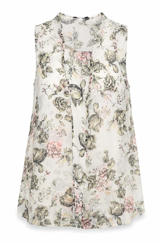 New Look Womens Beige Floral Polyester Basic Blouse Size 12 V-Neck