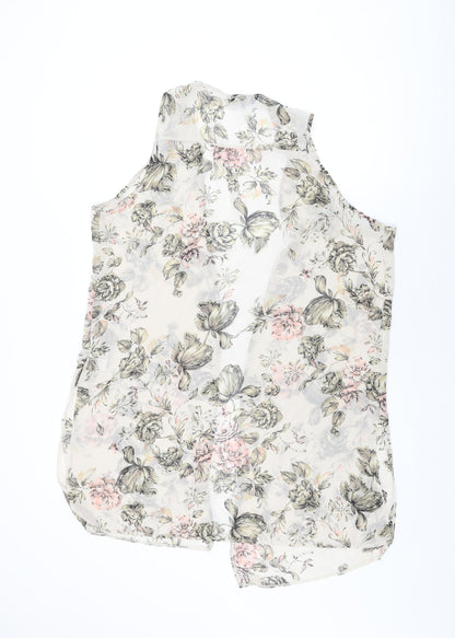 New Look Womens Beige Floral Polyester Basic Blouse Size 12 V-Neck