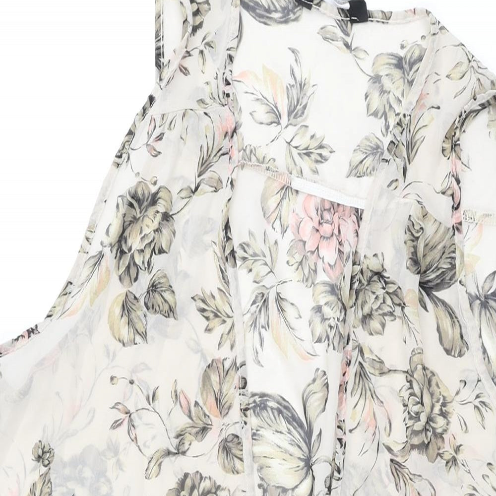 New Look Womens Beige Floral Polyester Basic Blouse Size 12 V-Neck