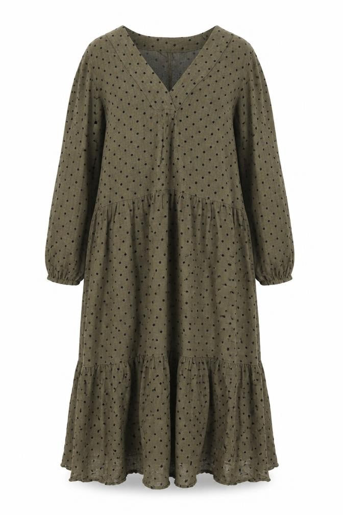 Zara Womens Green Polka Dot Polyester Shift Size S V-Neck Pullover