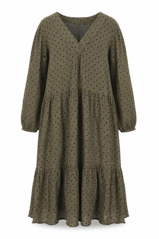 Zara Womens Green Polka Dot Polyester Shift Size S V-Neck Pullover