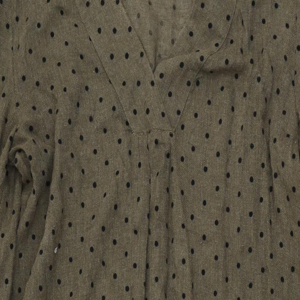 Zara Womens Green Polka Dot Polyester Shift Size S V-Neck Pullover