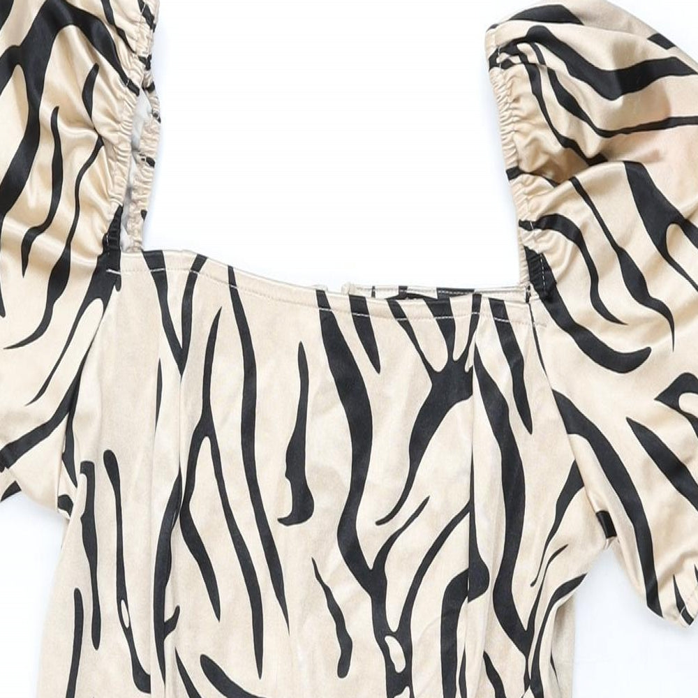 Quiz Womens Beige Animal Print Polyester Bodycon Size 10 Square Neck Zip