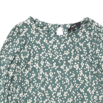 Next Womens Green Floral Viscose Shift Size 12 Round Neck Button