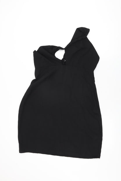 Additional front view of Missguided women’s black polyester shift, size UK 16, one shoulder zip
