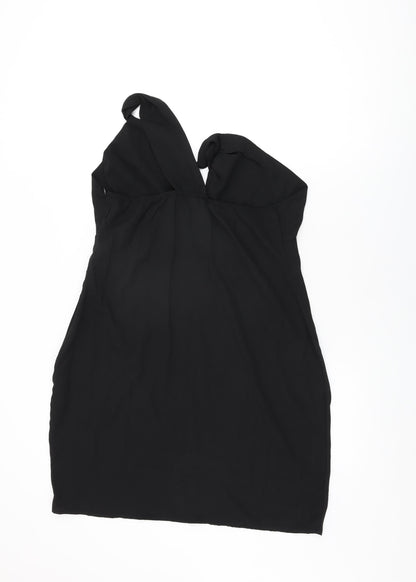 Back view of Missguided women’s black polyester shift, size UK 16, one shoulder zip