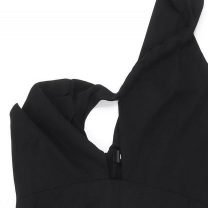 Close-up detail of Missguided women’s black polyester shift, size UK 16, one shoulder zip