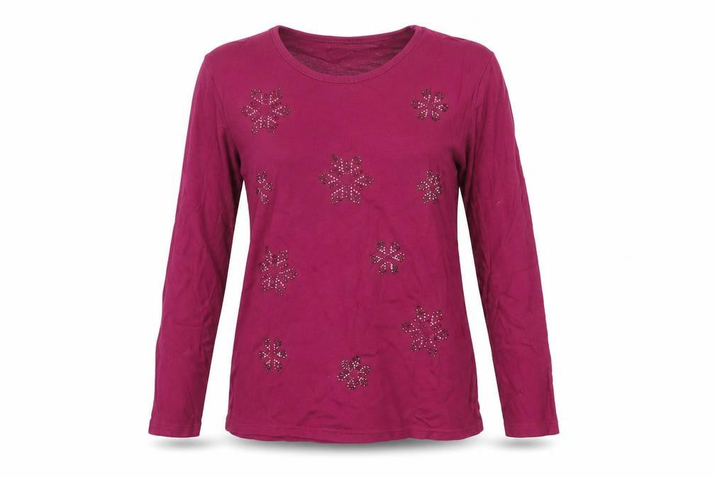 Isle Womens Pink Floral Cotton Basic T-Shirt Size M Round Neck