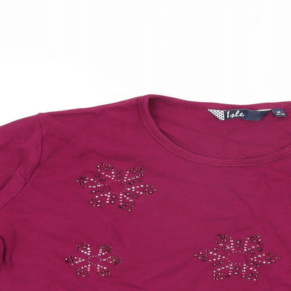 Isle Womens Pink Floral Cotton Basic T-Shirt Size M Round Neck