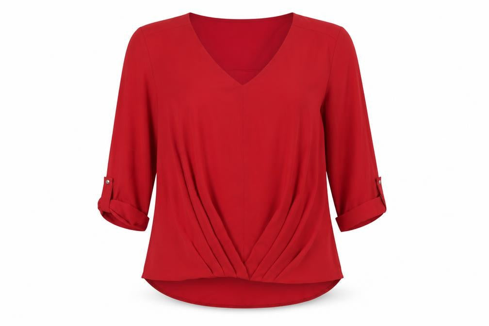 New Look Womens Red Polyester Basic Blouse Size 12 V-Neck