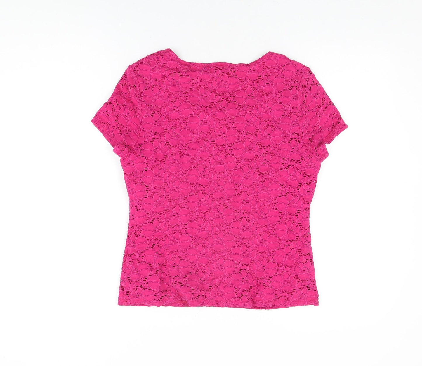 Precis Womens Pink Floral Nylon Basic T-Shirt Size M Round Neck